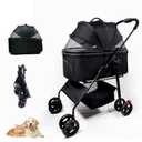 3-in-1 Pet Stroller for Small/Medium Dogs&Cats, 4 Wheels Lightweight Dog Stroller with Detachable Carrier, Storage Basket and Cup Holder, One-Click Folding Pet Travel Carrier for Car Seat & Hand Carry
