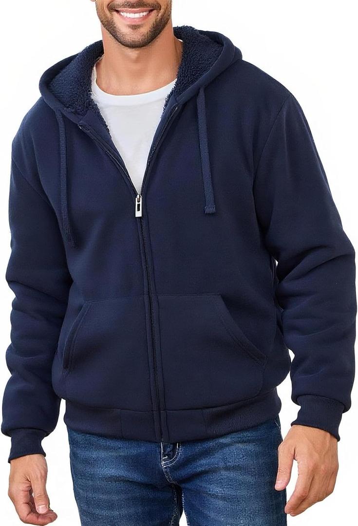 Men's Fleece Sherpa Lined Hoodies Heavyweight Full Zip Thick Hooded Jacket Winter Warm Athletic Sweatshirt 5XL