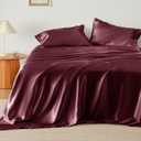 Bedsure Satin Sheets Full Size Bed Set - Luxury Silky Bed Sheet Set, Ultra Soft & Wrinkle Free, Good for Hair & Skin, Gifts for Women, 15 Inches Deep Pocket, 4-Piece (Full, Burgundy)