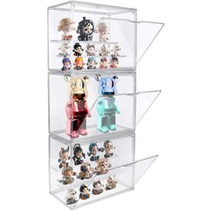 POLRAI 3 Packs Display Boxes for Figures Stackable Detachable Display Stand Dustproof Showcase Storage for Collectibles and Action Figures Mini Toys (3 Tiers)  11.8"L x 6.7"W x 9.3"H