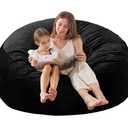 EDUJIN Large Bean Bag Chair, Memory Foam Bean Bag Chairs for Adults with Filler Included, Ultra Soft Velvet Fabric, Bean Bag for Living Room - 4 Foot, Black