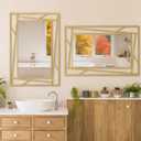 Brushed Gold Bathroom Mirror - 36''X24'' Rectangular Wall Mirrors with Geometric Metal Frame for Bathroom Bedroom Living Room, Hang Horizontally or Vertically