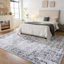 4x6 Washable Area Rug Vintage Distressed, Low Pile Rug with Non Slip Backing & Reinforced Edges, Ultra Soft Vintage Foldable Indoor Carpet for Living Room, Bedroom, Entryway, Bathroom, Gray (Grey)