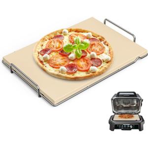 Outspark Pizza Stone with Grill Rack for Ninja Woodfire Outdoor Smoker XL OG800 OG900 Series Grill Accessories, Rectangle Pizza Baking Stone Set for Oven and Grill Baking
