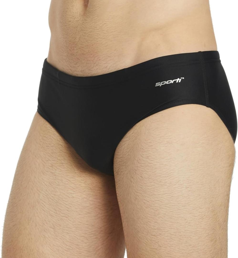 Sporti Men's Swim Briefs - Printed Color & Solid Swimsuit Training Suit - Men's Athletic Swimwear Briefs for Lap Swimming (Black,32)