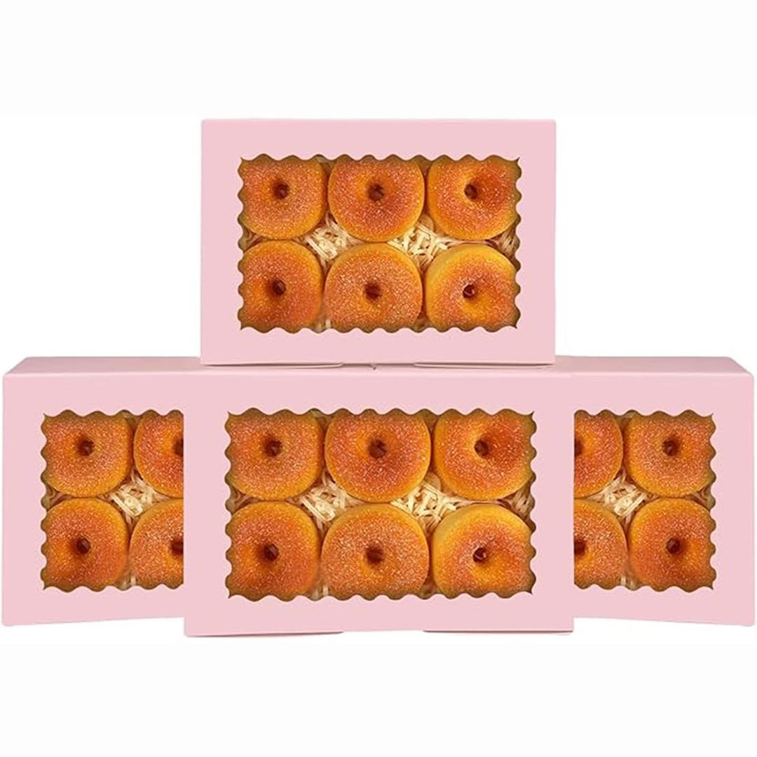 qiqee 50Pcs Pink Cookie Box with Window 9x6x2.5 inch Pastry Macaron Bakery Box For Packaging