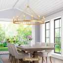 48" Large Gold Wagon Wheel Chandelier, 16-Light Modern Farmhouse Light Fixture for High Ceiling, Kitchen Island, Dining Room, Living Room, Entryway, Rustic Industrial Round Pendant Lighting
