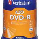 Verbatim DVD-R Blank Discs AZO Dye 4.7GB 16X Recordable Disc - 100 Pack Spindle Frustration Free Packaging