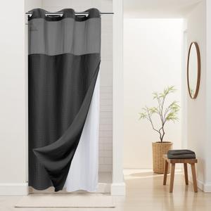 River Dream Stall Heavyweight No Hooks Required Dotted Waffle Weave Shower Curtain with Snap in Liner - 36W x 74H,Hotel Grade,Spa Like Bath Curtain,Graphite Grey