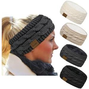 Loritta 4 Pack Winter Headbands for Women, Thick Ear Warmers Gifts | Fleece Lining, Double-layer Insulation, Elastic Stretch, Multifunction Ear Muffs, Stocking Stuffers, Cold Weather Accessories, Pack Of 2