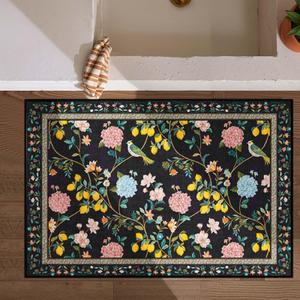 JINCHAN 8x10 Area Rug, Washable Floral Rug Non Slip Soft, Black