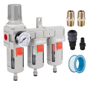 NANPU 1/4" 3/8" 1/2" NPT Air Drying System - Double Air Filters, Air Pressure Regulator Combo, 5 Micron Brass Element, 0-150 psi Gauge, Manual Drain, Metal Bracket (3/8" NPT)