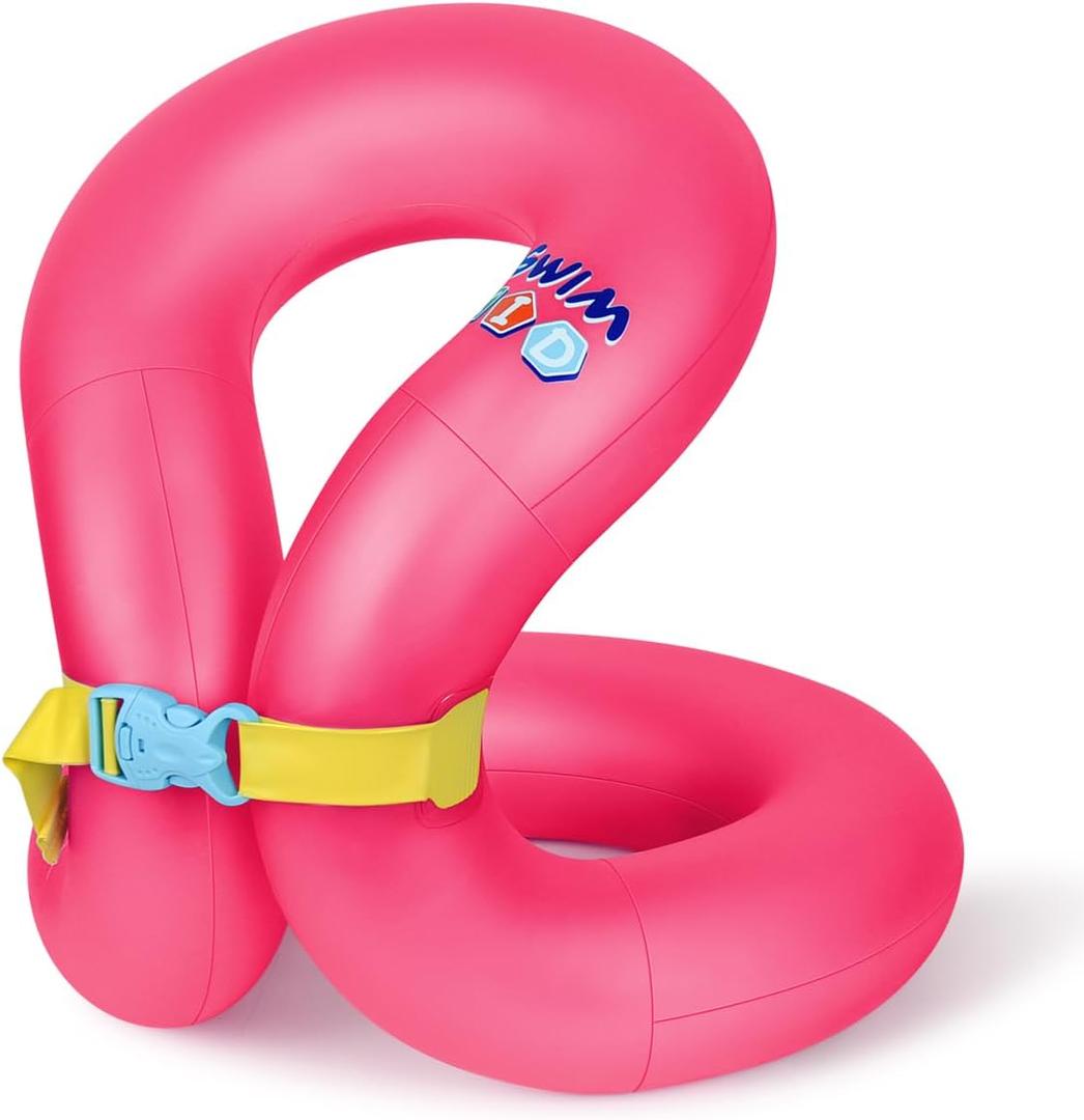 Floaties Swim Vest for Child, Portable Inflatable Pool Floats Swimming Ring with Adjustable Safety Buckle, Safety Swim Arm Bands with Double Surround Air Bag, Durable Float Tube for Kids (M(for weight:50-88lbs), Pink)