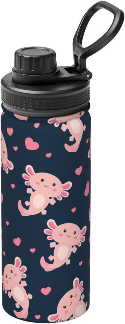 Cute Axolotl 18oz Sports Insulated Water Bottle Double-Wall Vacuum Stainless Steel Reusable Leak & Sweat Proof Sports Water Kettle For Fitness Gym Outdoor School