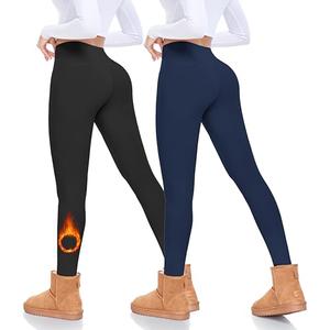 FULLSOFT Fleece Lined Leggings Women Tummy Control High Waisted Workout Winter Warm Soft Yoga Pants(Black, Navy Blue, Small-Medium)