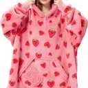 Giggling Getup Wearable Blanket Hoodie for Adults Gifts for Teen Girls Sister Women Sherpa Fleece Printed Hooded Blanket Sweatshirt Warm Cozy with Pocket & Sleeves Strawberry
