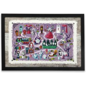 Disney Haunted Mansion Map Framed Wood Wall Decor - Fun Haunted Mansion Picture for Kids' Room or Halloween Decor (Purple/Gray)