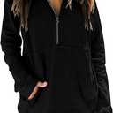 Ladmous Womens Casual Long Sleeve Half Zip Sweatshirt Lapel Drawstring Oversized Pullover Tops with PocketsS-2XL (Small, 08 Black)
