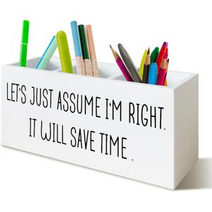 Boss's Day Gifts, Funny Desk Pen Holder Boss Gifts for Women, Let's Just Assume I'm Right Wooden Pen Pencil Holder Organizer for Office Desk Accessories