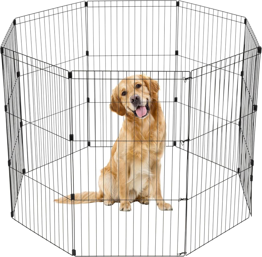 IRIS USA 42" 8-Panel Metal Pet Dog Puppy Playpen, Indoor/Outdoor Dog Fence, 58 x 58 x 42, Foldable, Customizable, Black