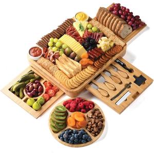 Bamboo Charcuterie Boards Gift Set - Simple Meat and Cheese Board Set with Charcuterie Board Accessories, Valentines Day Gifts for Her, Unique House Warming Gifts New Home - Home it