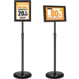 2 Pack Sign Holder Stand 8.5x11 inch, Height Adjustable Floor Standing Signage Stand with 360 Rotated Frame, Outdoor Indoor Poster Stand with Base for Business, advertising, Malls