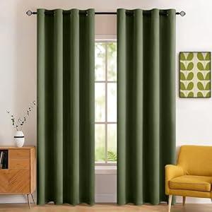 MIULEE Blackout Room Darkening Curtains Thermal Insulated Black Out Drapes Solid Window Treatment Grommet Light Blocking Curtain for Living Room Bedroom 2 Panels Set 52 x 84 inch Length Olive Green