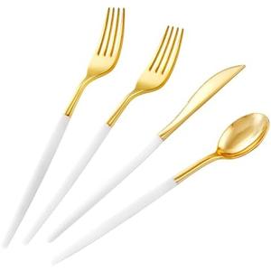 SUT Gold Plastic Silverware, 160Pcs Gold Utensils Set Disposable, 80 Gold Plastic Forks, 40 Gold Knives, 40 Gold Spoons, Gold Plastic Cutlery for Parties, Dinners, Weddings(White Gold)