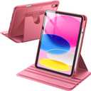 JETech Rotating Case for iPad (A16) 11th/10th Generation (2025/2022) with Pencil Holder, 360 Degree Rotation Protective Stand Cover Clear Back, Auto Wake/Sleep (Pink)