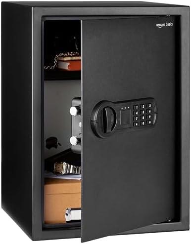 Amazon Basics Steel Home Security Electronic Safe with Programmable Keypad Lock for Documents, Jewelry, Valuables, 1.8 Cubic Feet, Black, 13.8"W x 13"D x 19.7"H