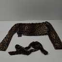 Milumia Women Leopard Print Off Shoulder Long Sleeve Crop Tops with Scarf (Large, Brown)