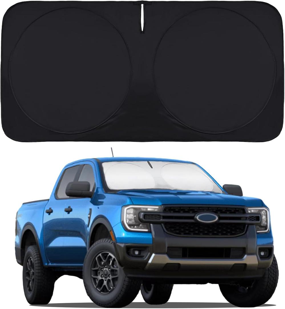 BOODANCARS for 2024 Ranger Windshield Sunshade Window Sun Shade for 2019-2023 Ford Ranger XL/ XLT Windshield Cover Custom-fit Foldable Sun Shield Protector Block UV Ray Car Accessories
