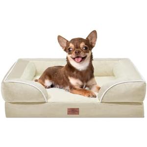 Comfort Expression Small Dog Beds Waterproof Orthopedic Foam Dog Sofa Beds for Small Dogs Comfy Pet Bed with Washable Removable Cover & Non-Slip Bottom(X-Small,Beige)