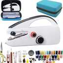 Handheld Sewing Machine Heavy Duty, with Blue Leather Storage Case and 110-Piece Sewing Kit, Mini Portable, Ideal for Adults & Beginners, Complete Set of Quick Home Clothing Repair Tools, Good Gift