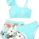 3 Piece Bathing Suit Criss Cross Bikini Set Girls' Swimwear with Shorts 7-16T