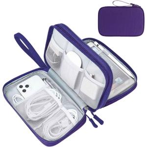 FYY Electronic Organizer, Large Travel Cable Organizer Bag Pouch Electronic Accessories Carry Case Portable Waterproof Double Layers All-in-One Storage Bag for Cable, Cord, Charger, Purple