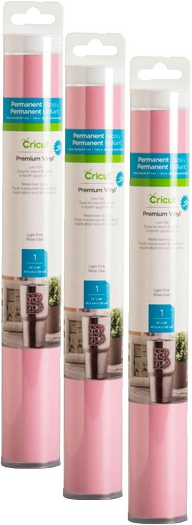 Cricut Premium Permanent Vinyl, Light Pink | 3-Pack of 4ft Rolls (12" x 48") - Compatible with Maker & Explore Machines