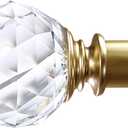 1 inch Curtain Rods for windows 36 to 72" with Crystal Diamond Ball Finials, Single Rod Adjustable Curtain Rod(Gold)