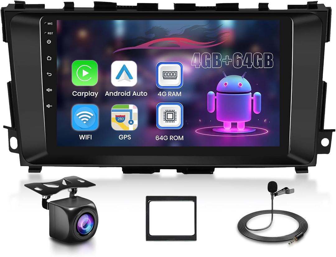 [8Core 4+64GB] Android Car Stereo for Nissan Altima 20132018 Wireless CarPlay Android Auto, 9" 1280 * 720P IPS Touch Screen Car Radio with DSP/32EQ,BT 5.0,Mirror Link,5G WiFi,GPS SWC Backup Camera