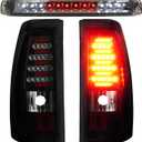 LED Tail Light + 3rd Third Brake Light Fit for Chevy Silverado GMC Sierra 1500 2500 3500 1500 HD 2500 HD 2003-2006, for Chevy Silverado GMC Sierra Classic Models 2007, 3 Pcs, Chrome Housing Smoke Lens