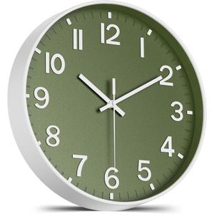 Silent Wall Clock Non-Ticking Battery Operated  Modern Olive Green Analog Wall Clock for Living Room, Kitchen, Office, Bedroom  Stylish Home Wall Decor Clock, 8 Inch