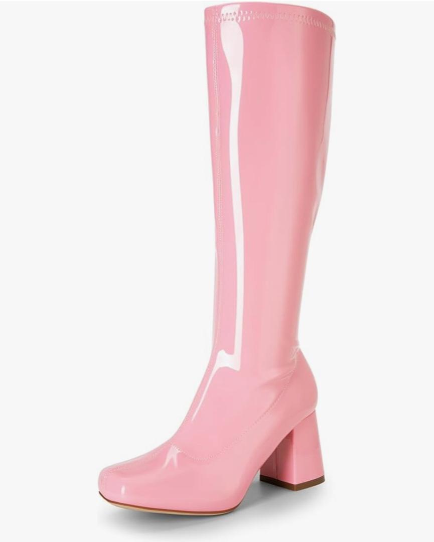 DREAM PAIRS Women's Gogo Boots Square Toe Chunky Wide Calf Knee High Boots For Women, 6.5