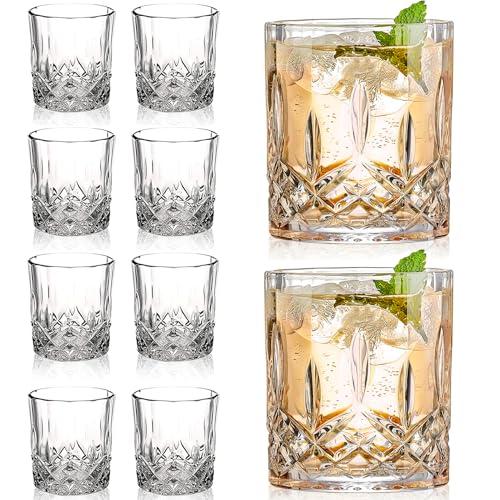 Gencywe Crystal Whiskey Glasses Set of 8(Buy 6, get 2 Free), 11 OZ Old Fashioned Whiskey Glasses, Bourbon Cocktail Rocks Glasses, Clear Bar Glasses for Drinking Scotch Gift for Men