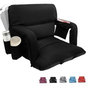 Stadium Seats with Back Support ,Wide Stadium Chairs with Back and Cushion, Sofa Style Stadium Seats, 6 Reclining Positions, Extra Thick Bleacher Seat for Sports Events (Black-1 Pack , Wide|22.5")
