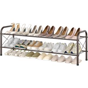 Hoctieon 2 Tier Shoe Rack for Closet, Shoe Rack FreeStanding, Entryway Shoe Shelf, Shoe Storage Organizer, Durable Mesh Style Shoe Rack, Space Save For Garage, Bedroom, Living Room, Wardrobe, Brown