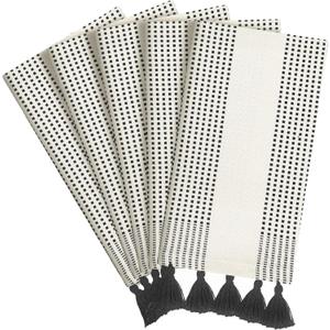 Black Decorative Dotted Kitchen Towels 16x26 Inch, 5 Pack, Ultra Absorbent, Soft, 100% Cotton Towels with Tassels, Fast-Dry for Cleaning, Drying Dishes, and Everyday Use