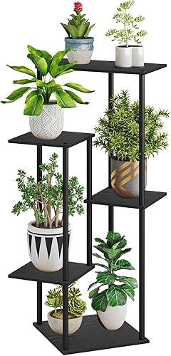 Yuanjimi 5 Tier Tall Plant Stand for Indoor Outdoor, Corner Plant Shelf for Multiple Plants, Metal Flower Pot Holder Display Stand for Living Room, Patio, Balcony (Black)