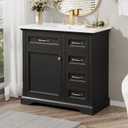 36 Inch Bathroom Vanity with Sink, Solid Wood Frame with Ceramic Countertop, Cabinet with Tilt-Out Drawers and Left Door Shelf, Soft Closing Hinges, Black