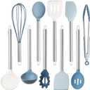 COOK WITH COLOR Silicone Cooking Utensils, Kitchen Utensil Set, Easy to Clean Silicone Kitchen Utensils, Cooking Utensils for Nonstick Cookware, Kitchen Gadgets Set, 10 Pieces, Blue and White