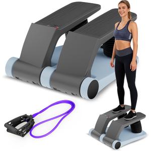 Air Stepper Exercise Machine with Resistance Bands, Stair Stepper with LCD Monitor, Adjustable Resistance Cardio Trainer for Home Workout, Compact Fitness Equipment, 300 lbs Weight Capacity (Blue/Black)